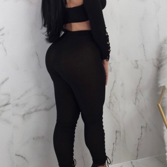 🆕🌸Laced Up Black Stretchy Leggings Pants - Picture 6 of 8